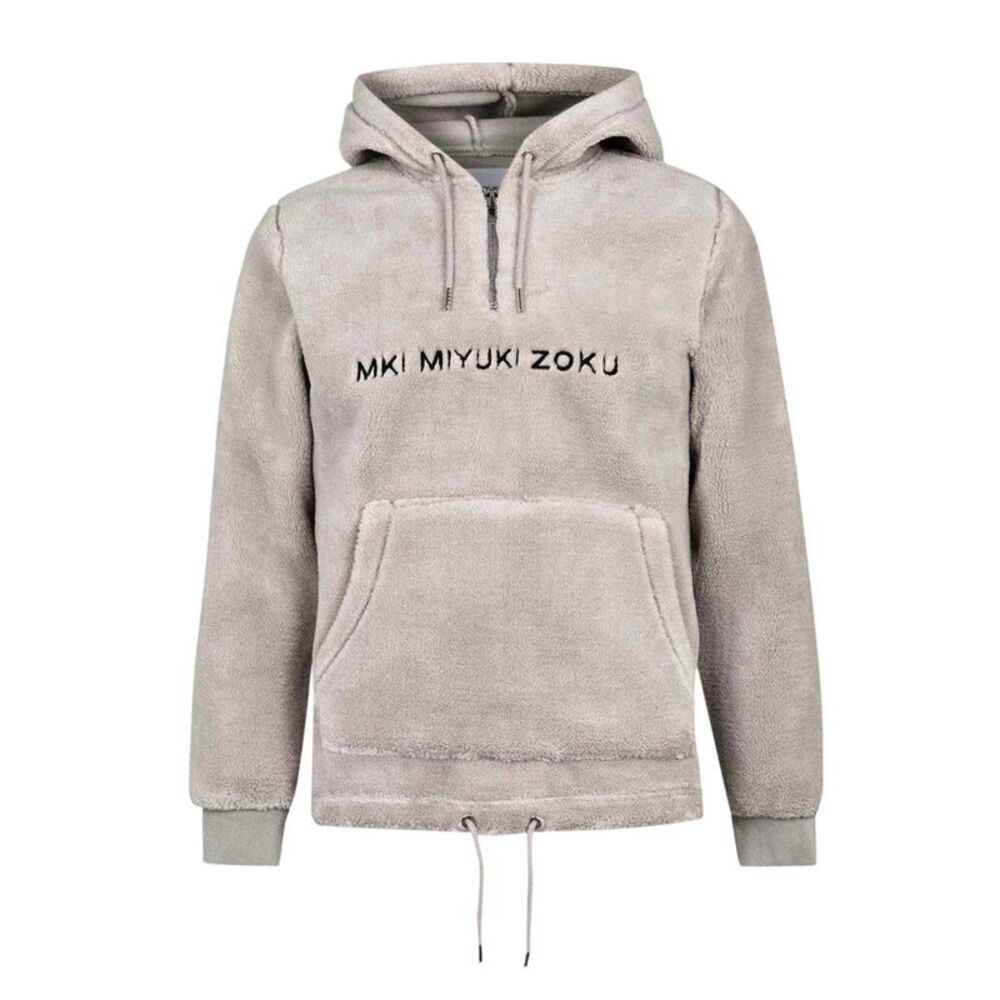 MKI MIYUKI ZOKU Mens Logo Sherpa Quarter Zip Hoodie / Gray